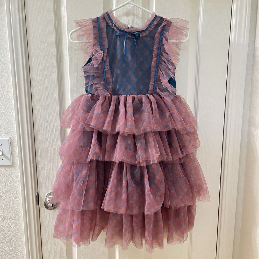 Lola + the Boys Blue and Pink Plaid Tulle Layered Ruffle Dress Girls Size 12